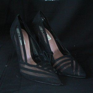 NEW ZARA CLASSIC ELEGANT BLACK MESH POINTED TOE STILETTO HEELS PUMPS